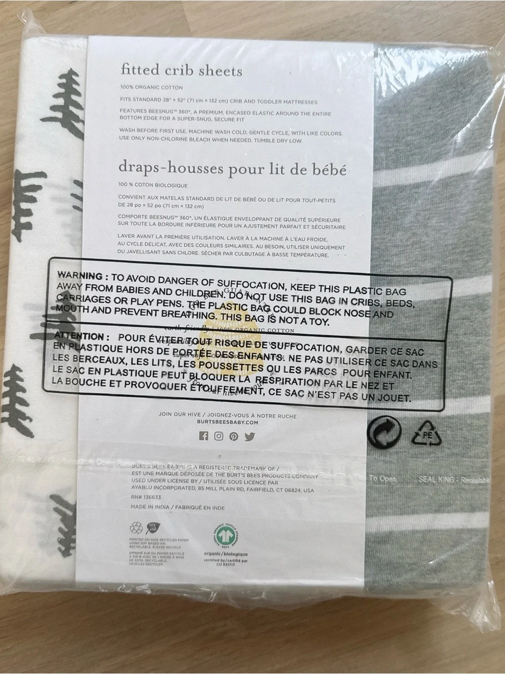 NIB Burt's Bees Baby Essential Organic Cotton Fitted Crib Sheet Set of 2